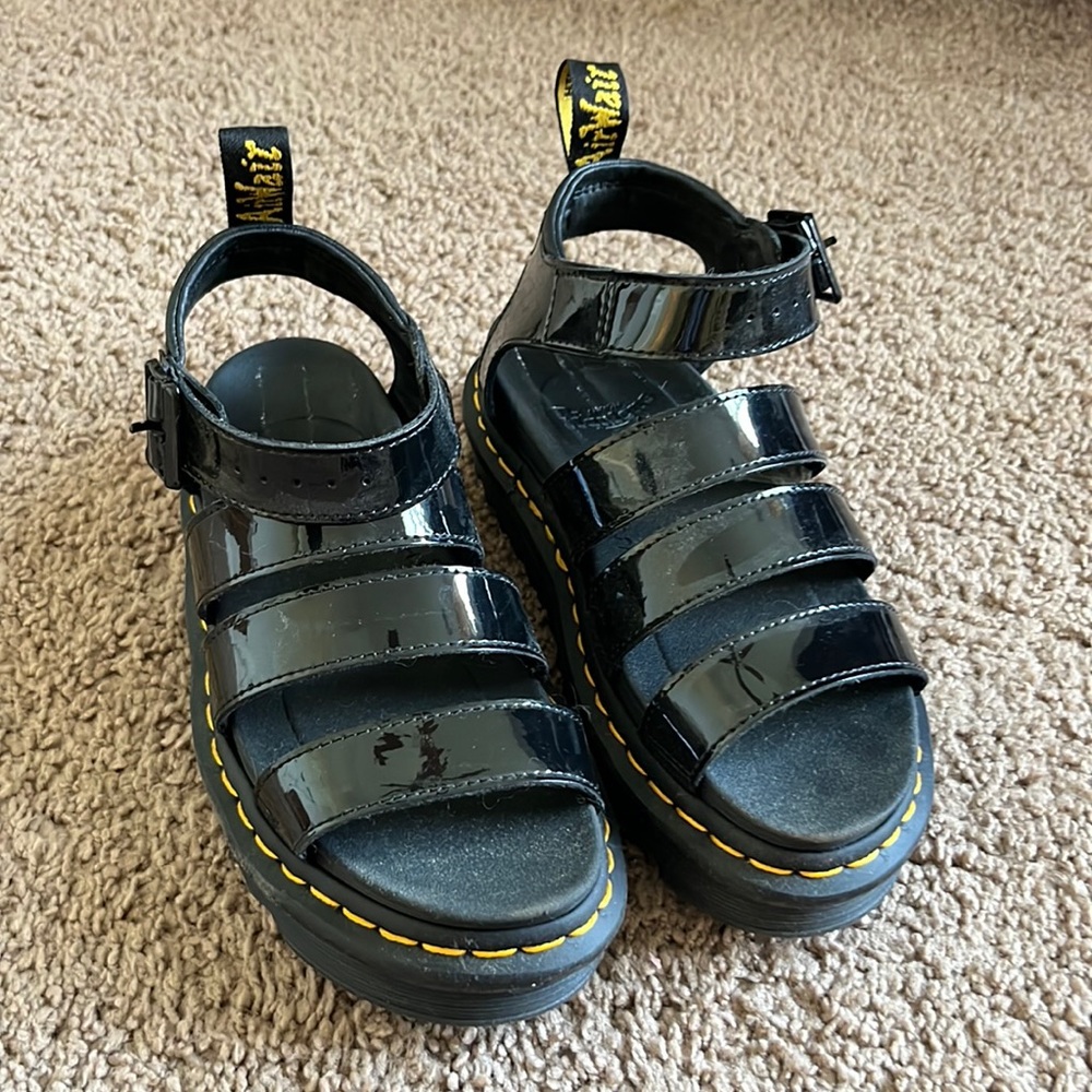 Dr. Martens doc martens black leather shiny sandals boots platform NEW 5 5.5 6
